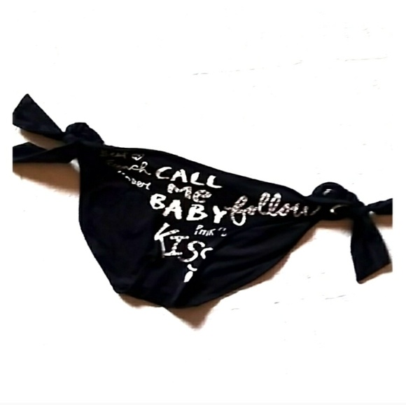 🎁FREE wBundle Victoria's Secret Pink - B/W Embellished Graffiti Bikini *Bottoms - Picture 2 of 8